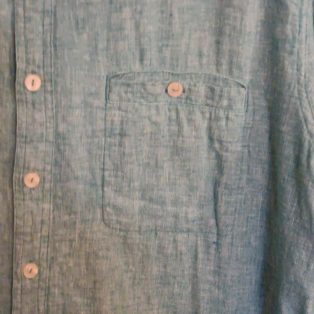 Territory Ahead Shirt Mens Large Linen Cotton Blend Blue Button Beach Summer - Picture 6 of 9